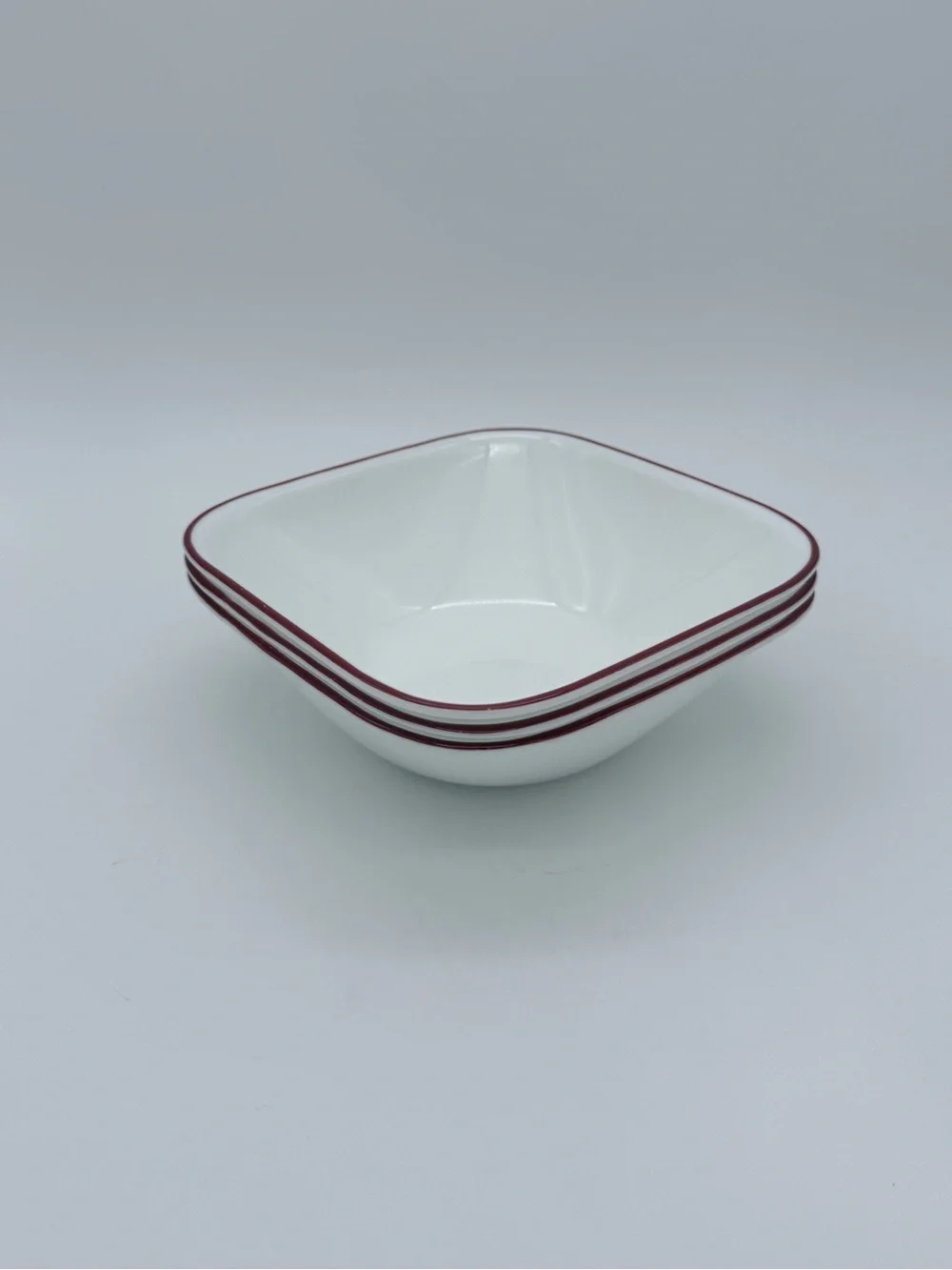 Corelle Vitrelle Square White Cereal Bowls Radiant Red Band Rim 6-1/4” Set Of 3